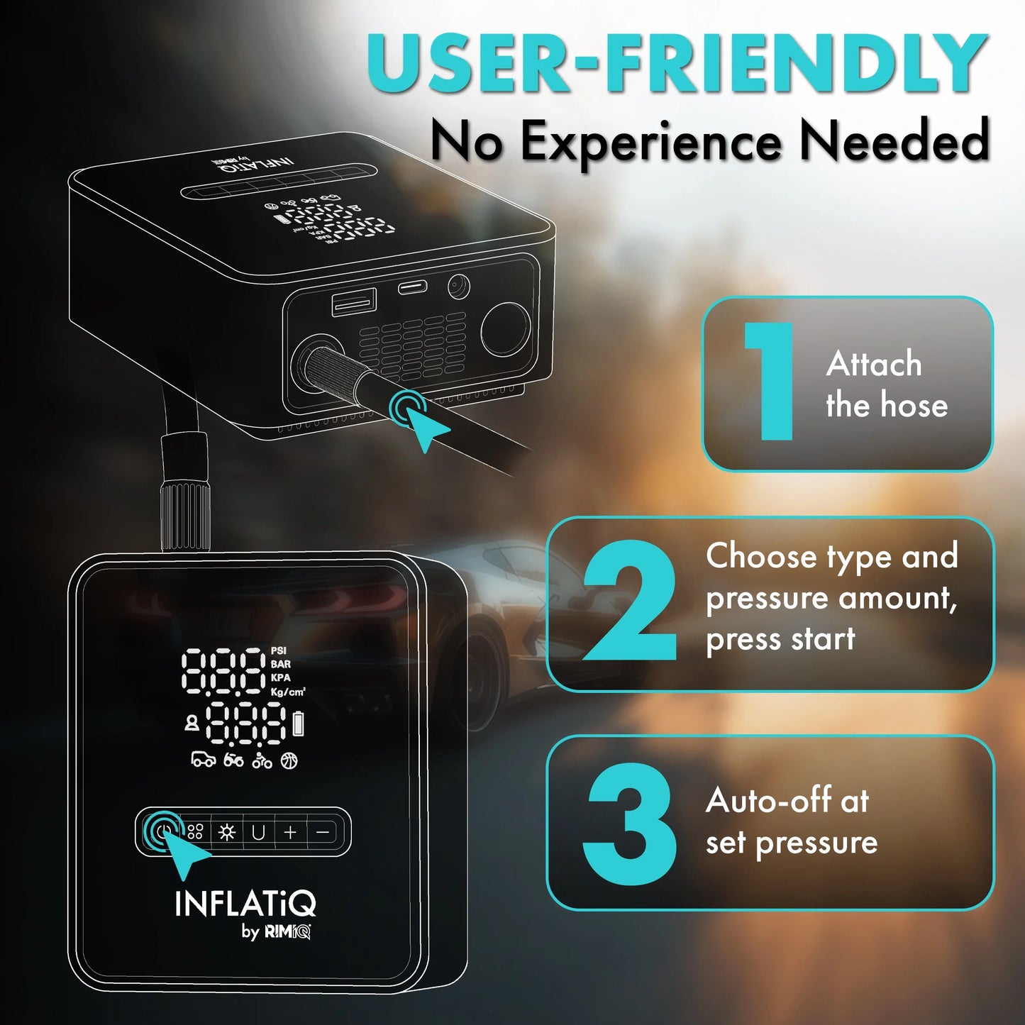 INFLATiQ® by RIMiQ® Portable Tire Inflator - Powerful, Award-Winning QwikFlow® Technology