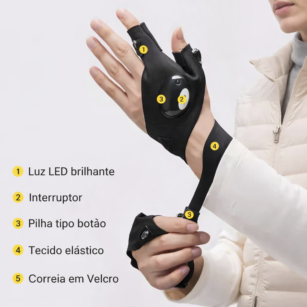 luva LED mãos livres