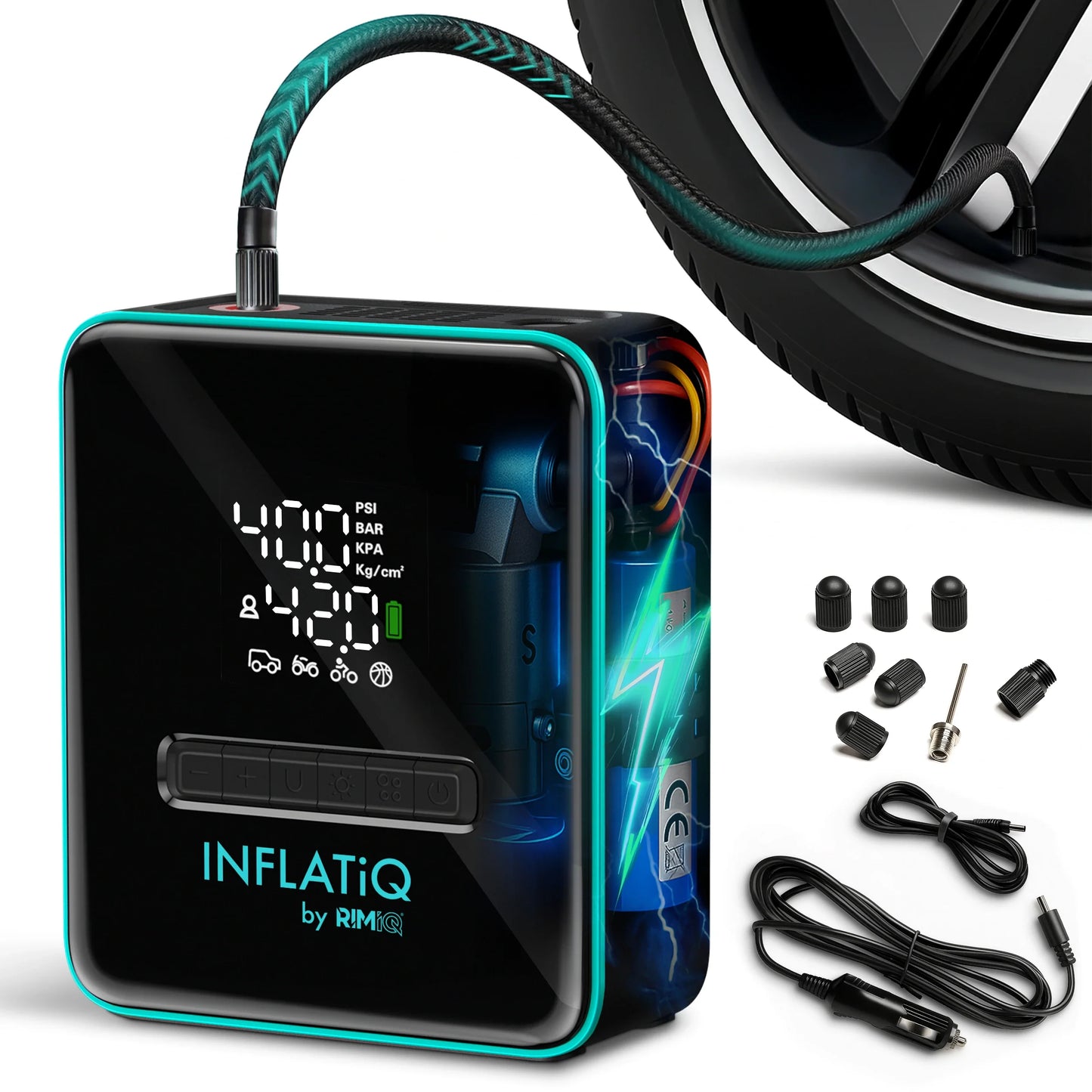 INFLATiQ® by RIMiQ® Portable Tire Inflator - Powerful, Award-Winning QwikFlow® Technology